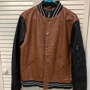 Faux leather baseball jacket